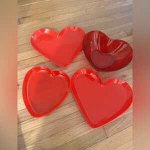 Set of 4 Red Heart Valentine’s Day Platters & Bowl